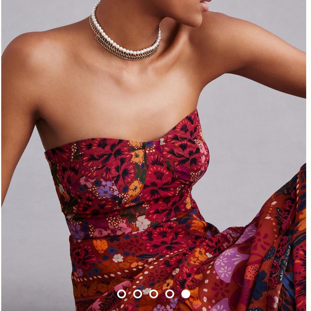 Farm Rio X Anthropologie Tiered Midi/Maxi Dress Strapeless Ruffle Pink Combo NWT - Picture 15 of 15
